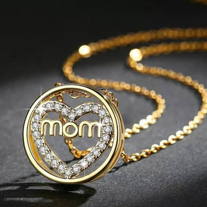 “Mom” Inside my Heart Round 18k Gold Plated Necklace